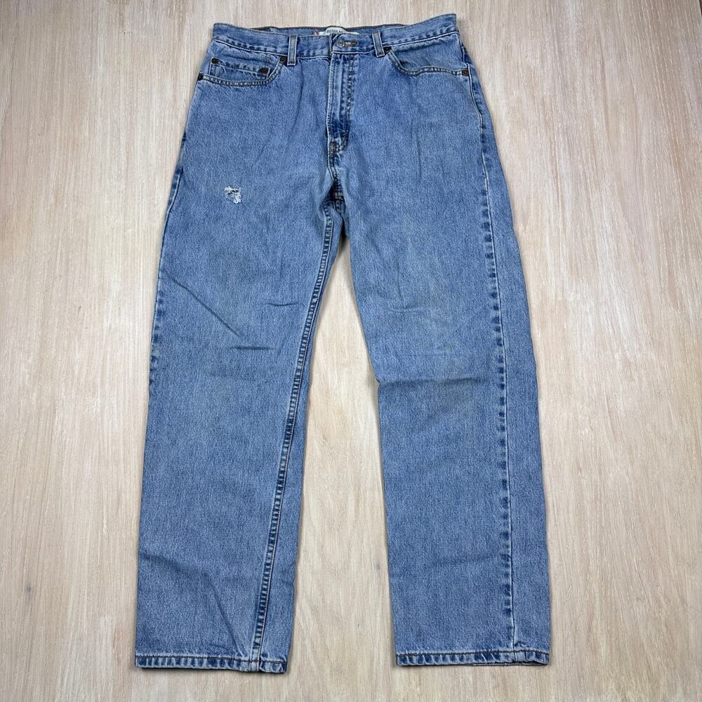 Levi's 505 Regular Fit Distressed 100% Cotton Blue Medium Wash Denim Jeans 34X30